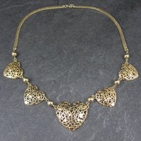 Gold Tone Filigree Heart Necklace 17.5"
