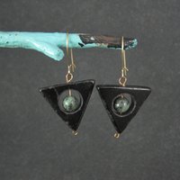 Onyx Moss Agate Triangle Earrings