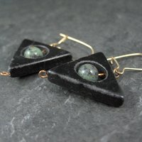 Onyx Moss Agate Triangle Earrings