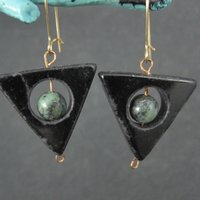 Onyx Moss Agate Triangle Earrings
