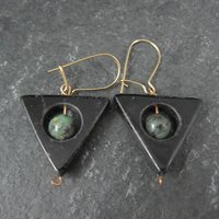 Onyx Moss Agate Triangle Earrings