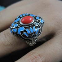 Vintage Enamel Ring 900 Silver Adjustable