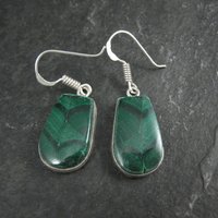 Simple Malachite Dangle Earrings Sterling Silver