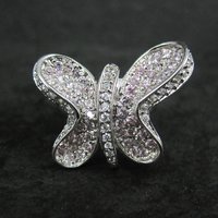 Estate Sterling Silver Pink Butterfly Ring Size 7.5