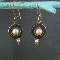 Vintage 14K Hematite and Pearl Earrings