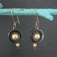 Vintage 14K Hematite and Pearl Earrings