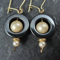 Vintage 14K Hematite and Pearl Earrings