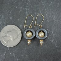 Vintage 14K Hematite and Pearl Earrings