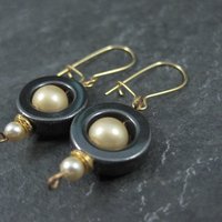 Vintage 14K Hematite and Pearl Earrings
