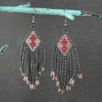 Vintage Red & Black Beaded Earrings