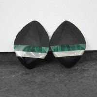 Vintage Onyx Malachite & Mother of Pearl Clip On Earrings