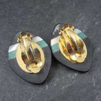 Vintage Onyx Malachite & Mother of Pearl Clip On Earrings