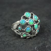 Sterling Silver Opal Flower Ring Size 7