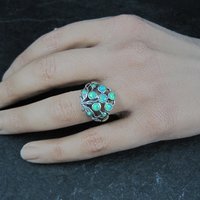 Sterling Silver Opal Flower Ring Size 7