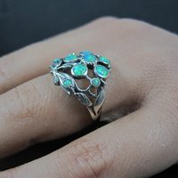 Sterling Silver Opal Flower Ring Size 7