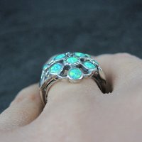 Sterling Silver Opal Flower Ring Size 7