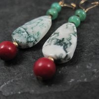Moss Agate & Red Jasper Dangle Earrings