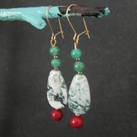 Moss Agate & Red Jasper Dangle Earrings