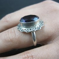 Sterling Silver Amethyst Ring Size 8 Estate Jewelry