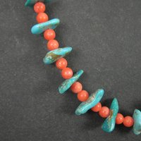 Vintage Southwestern Turquoise and Pink Coral Necklace 23"