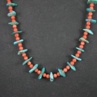 Vintage Southwestern Turquoise and Pink Coral Necklace 23"