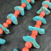 Vintage Southwestern Turquoise and Pink Coral Necklace 23"