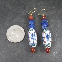 Vintage Oriental Porcelain & Gemstone Earrings