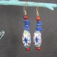 Vintage Oriental Porcelain & Gemstone Earrings