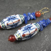 Vintage Oriental Porcelain & Gemstone Earrings