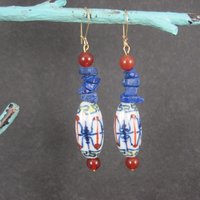 Vintage Oriental Porcelain & Gemstone Earrings