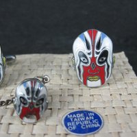 Vintage Enamel Kabuki Cufflinks and Tie Tack Set - New Old Stock