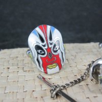 Vintage Enamel Kabuki Cufflinks and Tie Tack Set - New Old Stock