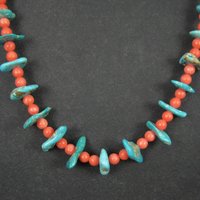 Vintage Southwestern Turquoise and Pink Coral Necklace 23"