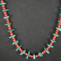 Vintage Southwestern Turquoise and Pink Coral Necklace 23"