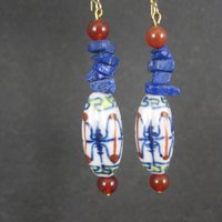 Vintage Oriental Porcelain & Gemstone Earrings