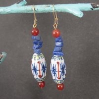 Vintage Oriental Porcelain & Gemstone Earrings