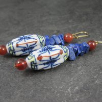 Vintage Oriental Porcelain & Gemstone Earrings
