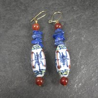 Vintage Oriental Porcelain & Gemstone Earrings