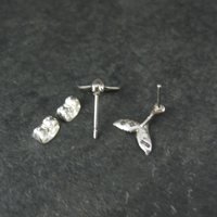 Vintage Sterling Silver Whale Tail Stud Earrings