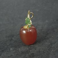 Vintage Carved Carnelian & Jade Apple Pendant