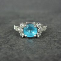 Estate Sterling Blue Cubic Zirconia Ring Size 6