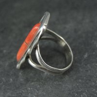 Vintage Zuni Coral Inlay Ring Size 5