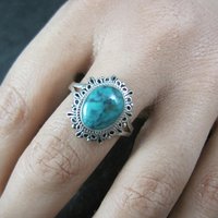 Estate Sterling Turquoise Ring Adjustable