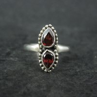 Estate 2 Garnet Ring Sterling Silver Size 7