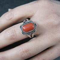 Southwestern Coral Ring Sterling Silver Size 8