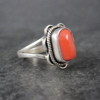 Southwestern Coral Ring Sterling Silver Size 8