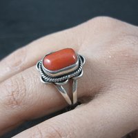 Southwestern Coral Ring Sterling Silver Size 8