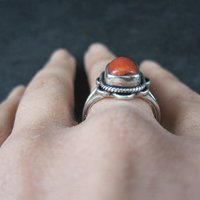 Southwestern Coral Ring Sterling Silver Size 8