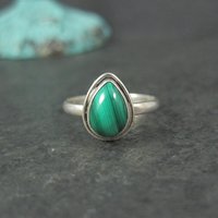 Dainty Sterling Malachite Ring Size 6