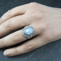Sterling Silver Rainbow Moonstone Ring Size 7